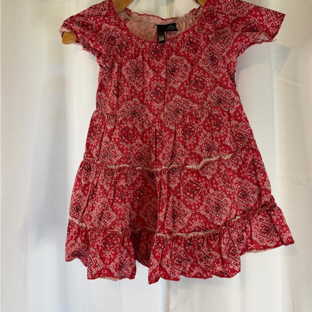 Kids Red Paisley Tiered Short Sleeve Dress